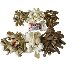 ^^ Doğum Günü Konsepti *Fındık*Deniz Kumu*Beyaz* 100 lü Balon Zinciri Parti Seti