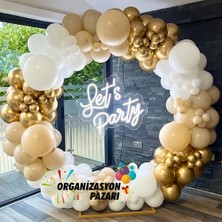 Organizasyon Pazarı Zincir Balon Seti Krom Gold-Deniz Kumu-Beyaz 3 Renk 100 Adet +Balon Şeridi