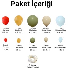 Organizasyon Pazarı Balon Seti Kırmızı-Zerdeçal-Okaliptus-Denizkumu-Makaronmavi  60 Lı Balon Zinciri Seti