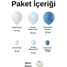 ^^ Doğum Günü Konsepti *Beyaz*Makaron Mavi*Derin Okyanus* 100 lü Balon Zinciri Parti Seti