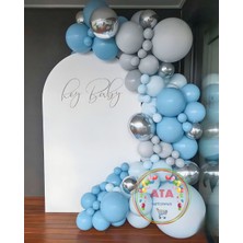 ^^ Doğum Günü Konsepti *Fırtına Mavi*Gri*Makaron Mavi*Krom Gümüş* 100 lü Balon Zinciri Parti Seti