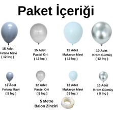^^ Doğum Günü Konsepti *Fırtına Mavi*Gri*Makaron Mavi*Krom Gümüş* 100 lü Balon Zinciri Parti Seti