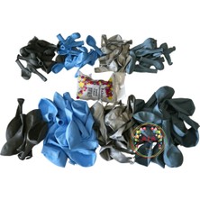 ^^ Doğum Günü Konsepti *Fırtına Mavi*Gri*Makaron Mavi*Krom Gümüş* 100 lü Balon Zinciri Parti Seti