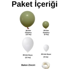 ^^ Doğum Günü Konsepti *Okaliptus*Pastel Beyaz* 100 lü Balon Zinciri Parti Seti