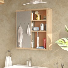 L'occi Concept Dunes Aynalı Lavabo Üstü Banyo Dolabı Raflı Kapaklı 60CM Sepet-Kiremit Ds1-Sk