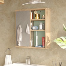 L'occi Concept Dunes Aynalı Lavabo Üstü Banyo Dolabı Raflı Kapaklı 60CM Sepet-Ihlamur Yeşili Ds1-Sy