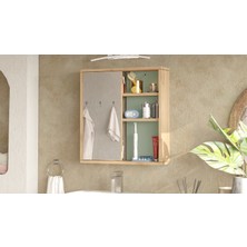 L'occi Concept Dunes Aynalı Lavabo Üstü Banyo Dolabı Raflı Kapaklı 60CM Sepet-Ihlamur Yeşili Ds1-Sy