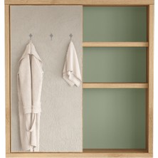 L'occi Concept Dunes Aynalı Lavabo Üstü Banyo Dolabı Raflı Kapaklı 60CM Sepet-Ihlamur Yeşili Ds1-Sy