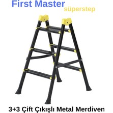 First Master 3+3 Çift Çıkışlı Metal Merdiven (Sarı-Siyah) Superstep