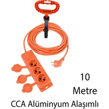 Badem10 Monofaze Çoğaltıcı Seyyar Topraklı Kapaklı 3'lü Grup Priz Fiş 10 Metre Cca Uzatma Kablosu 3x2.5 mm