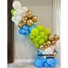 Organizasyon Pazarı Balon Seti Beyaz-Krom Gold-Açık Mavi-Açık Yeşil 60 Lı Balon Zinciri Seti