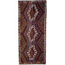 Etnik Bulvar El Dokuma Kayseri Yöresi Geometrik Desenli Uzun Yolluk Kilim 173 x 403 cm