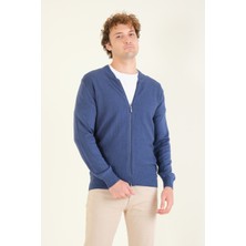 Giyim Dünyası Erkek Hakim Yaka Petek Örgü Fermuarlı Hırka Indigo