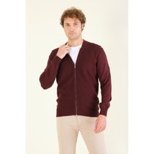 Giyim Dünyası Erkek Hakim Yaka Petek Örgü Fermuarlı Hırka Bordo