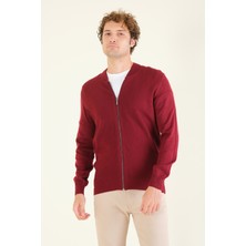 Giyim Dünyası Erkek Hakim Yaka Petek Örgü Fermuarlı Hırka Kırmızı