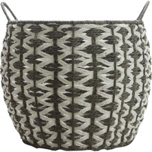 T. Concept Dekoratif Dayanıklı Oval Çok Amaçlı Hasır Sepet Gri-Beyaz Orta Boy (M)