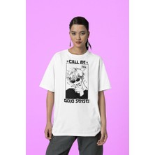 Sevbano Call Me Gojo Sensei Baskılı Unisex Tişört, Oversize Anime Karakteri Tişört