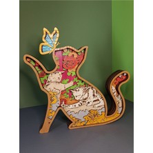 Wood-X Modern Tasarımlı Ahşap Mdf Masa Süsü, Hediyelik Kedi ve Kelebek Dekoratif Obje