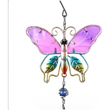 Hediye Sandalı Renkli Kelebek Tasarımlı Rüzgar Çanı Metal ve Cam Malzeme Dekoratif Rüzgar Çanı