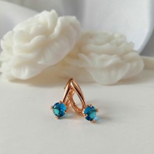 Kilig Jewelry Kadın Vip Çelik Gold Mavi-Pembe Taş Detay Küpe 25MM