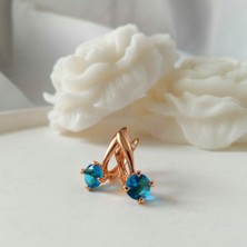 Kilig Jewelry Kadın Vip Çelik Gold Mavi-Pembe Taş Detay Küpe 25MM