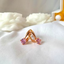 Kilig Jewelry Kadın Vip Çelik Gold Mavi-Pembe Taş Detay Küpe 25MM