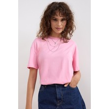 Divine Line Kadın Bisiklet Yaka Kısa Kollıu Oversize T-Shirt