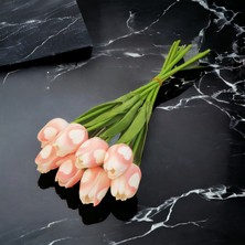 OziHouse Yapay Çiçek 8'li Islak Pembe Lale Demeti Kalp Desenli Premium