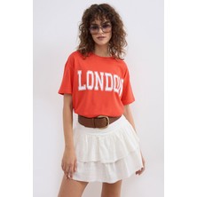 Divine Line Kadın Bisiklet Yaka London Baskılı T-Shirt