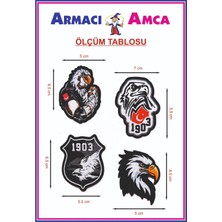 Armacı Amca Ütü Ile Yapışan 4 Adet Örme Kumaş Arma Yırtık Kapatıcı Pratik Yama Tekstil Patch Taraftar Siyah Beyaz Kara Kartal