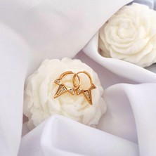 Kilig Jewelry Kadın Vip Çelik Gold Üçgen Taş Detay Küpe 30MM
