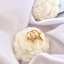 Kilig Jewelry Kadın Vip Çelik Gold Üçgen Taş Detay Küpe 30MM