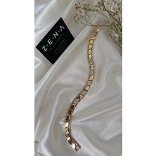 Zena Accessories Plaka Taş Detaylı Çelik Bileklik