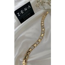 Zena Accessories Plaka Taş Detaylı Çelik Bileklik