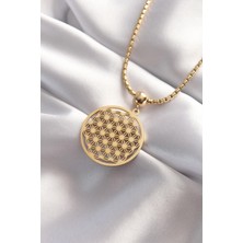 Xsay Çelik Gold Renk Yaşam Çiçeği Kolye