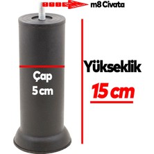 Nzb Mobilya Yükseltici Baza Metal Kanepe Koltuk Destek Ayağı M8 Civatalı Ince Diş Siyah Ayak 15 cm (12 Adet)