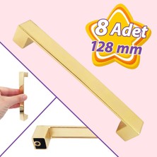 Glaswen 8 Adet Bihter Düz Kulp 128 mm Altın Mutfak Kulpu Çekmece Dolap Kapak Kulbu Metal  Mobilya Dolabı Kulpları