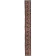Etnik Bulvar El Dokuma Geometrik Desenli Uzun Yolluk Kilim 46 x 401 cm