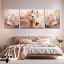 Gaagart 3lü Kanvas Şık Salon Duvar Tablosu Modern Soyut Pembe Gold At