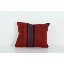 Etnik Bulvar Kırmızı Renkli Çizgili El Dokuma Kilim Kırlent Kılıf 33 x 40 cm