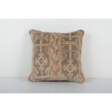 Etnik Bulvar Kahverengi Renkli Geometrik El Dokuma Kilim Kırlent Kılıf (Içliksizdir) 45 x 45 cm