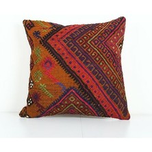 Etnik Bulvar Kırmızı Renkli Geometrik El Dokuma Kilim Kırlent Kılıf 40 x 40 cm