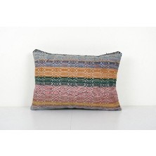 Etnik Bulvar Çizgili Desenli El Dokuma Kilim Kırlent Kılıf (Içliksizdir)