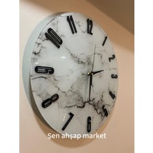 Şen Ahşap Market Mermer Desen Cam Duvar Saati 40CM