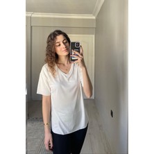 Nice Boutique V Yaka Modal Kumaş Kadın Basic Tshirt