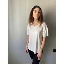 Nice Boutique V Yaka Modal Kumaş Kadın Basic Tshirt