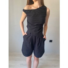 Nice Boutique Asitmetrik Bluz Şort Kadın Keten Takım