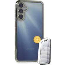 Samsung Galaxy A25 Kılıf Kenarları Renkli Kamera Çıkıntılı Kapak - Gümüş + Ekran Koruyucu