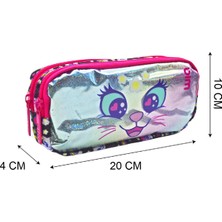 Wia 3 Bölmeli Sweet Cat Çanta Seti Siyah Okul Çantası Termoslu Beslenme Çantası Kalemlik