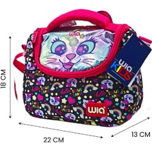 Wia 3 Bölmeli Sweet Cat Çanta Seti Siyah Okul Çantası Termoslu Beslenme Çantası Kalemlik